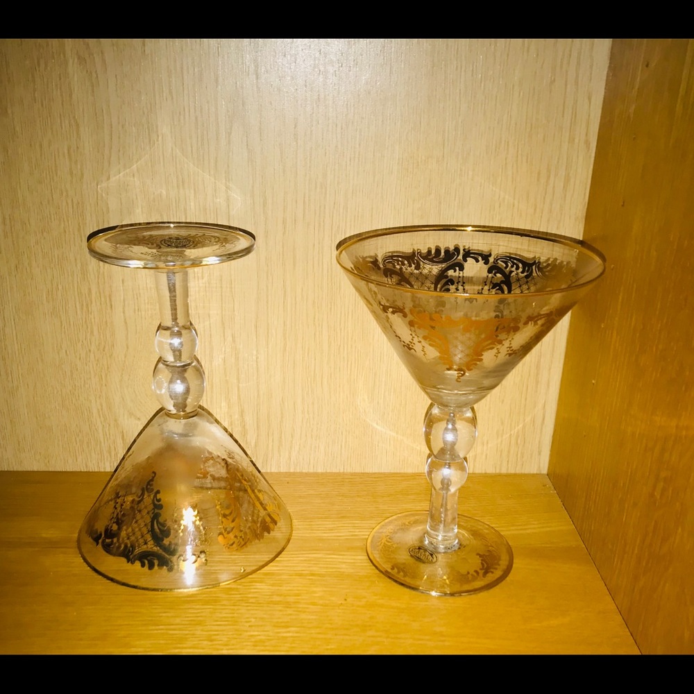 New 2 Glasses or Desert Cups Hand Painted Gold - Picture 12 of 16